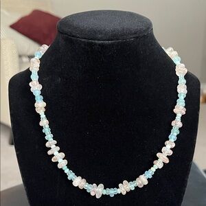 Elegant genuine aqua and sunstone beaded Necklace